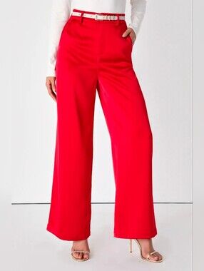 Lulus Modern Approach Red Satin High-Waisted Wide-Leg Pants - Size Large - NWT!